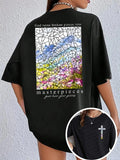 Women'WB shield Landscape & Letter Print Drop Shoulder Tee, Casual Half Sleeve Round Neck T-shirt for Daily Wear, Ladies...