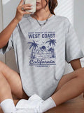 Women'WB shield Landscape & Letter Print Drop Shoulder Tee, Casual Half Sleeve Round Neck T-shirt for Summer, Fashion...