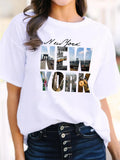 Women'WB shield Landscape & Letter Print Round Neck Drop Shoulder Tee, Summer TNF Women, Fashion Casual Crew Neck Short...
