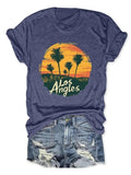 Women'WB shield Landscape & Letter Print Round Neck Tee, Casual Short Sleeve T-Shirt for Daily Wear, Ladies TNF for Spiky...