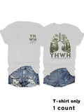 Women'WB shield Landscape & Letter Print Round Neck Tee, Fashion Casual Crew Neck Short Sleeve T-shirt for Daily Holiday...