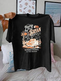 Women'WB shield Landscape & Letter Print Round Neck Tee, Vintage Trendy Casual Short Sleeve T-shirt for Daily Wear,...
