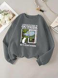 Women'WB shield Landscape & Letter Print TNF Lined Drop Shoulder Sweatshirt, Fashion Casual Long Sleeve Round Neck...