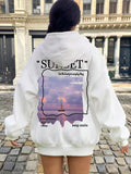 Women'WB shield Landscape & Slogan Print TNF Lined Hoodie, Fashion Casual Hooded Sweatshirt for Daily Holiday Outdoor...