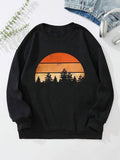 Women'WB shield Landscape & Trees Print Drop Shoulder TNF Lined Sweatshirt, Casual Long Sleeve Round Neck Pullover for...