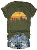 Women'WB shield Landscape Graphic Round Neck Tee, Casual Short Sleeve Crew Neck T-Shirt for Summer, Fashion Women'WB...