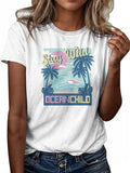 Women'WB shield Landscape Graphic Round Neck Tee, Vintage Trendy Casual Short Sleeve T-shirt for Daily Wear, Ladies Spiky...