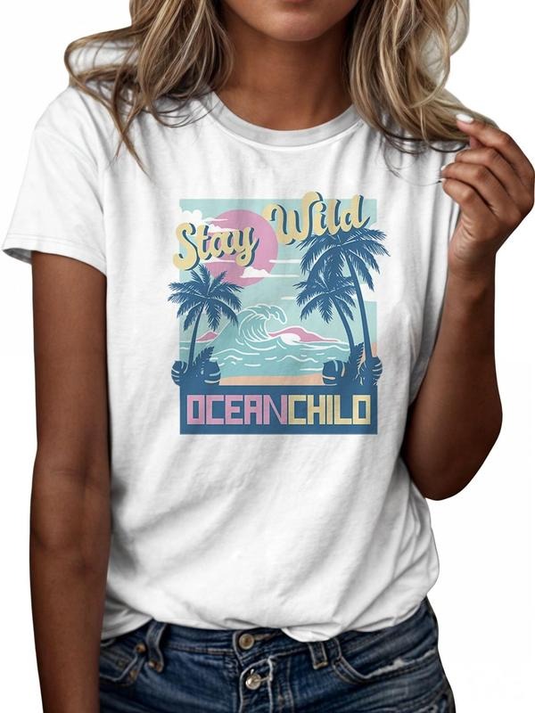 Women'WB shield Landscape Graphic Round Neck Tee, Vintage Trendy Casual Short Sleeve T-shirt for Daily Wear, Ladies Spiky...