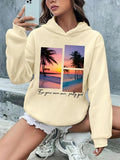 Women'WB shield Landscape Print Drop Shoulder Hoodie, Fashion Casual Long Sleeve Hooded Sweatshirt for Daily Holiday...