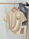Women'WB shield Landscape Print Drop Shoulder Tee, Casual Letter Print Short Sleeve Round Neck T-shirt for Daily Wear,...