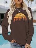 Women'WB shield Landscape Print Round Neck Pullover, Fashion Casual Crew Neck Sweatshirt for Daily Holiday Outdoor Wear,...