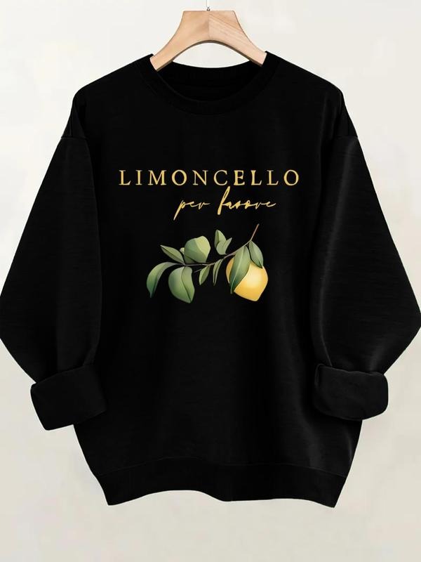 Women'WB shield Lemon & Letter Print Crew Neck Sweatshirt, Casual Long Sleeve Pullover for Daily Wear, Ladies TNF for...