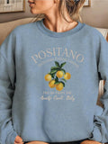 Women'WB shield Lemon & Letter Print Drop Shoulder Sweatshirt, Casual Long Sleeve Round Neck Pullover for Daily Wear,...