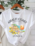 Women'WB shield Lemon & Letter Print Round Neck Tee, Casual Short Sleeve T-shirt for Daily Wear, Ladies TNF for Spiky...