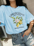 Women'WB shield Lemon & Slogan Print Round Neck Tee, Fashion Casual Letter Graphic Crew Neck T-Shirt for Daily Holiday...
