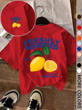 Women'WB shield Lemon & Slogan Print Round Neck Tee, Fashion Casual Letter Graphic Crew Neck T-Shirt for Daily Holiday...