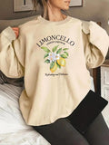 Women'WB shield Lemon Graphic Print Crew Neck Sweatshirt, Casual Long Sleeve Pullover, Women'WB shield Fall & Winter TNF...