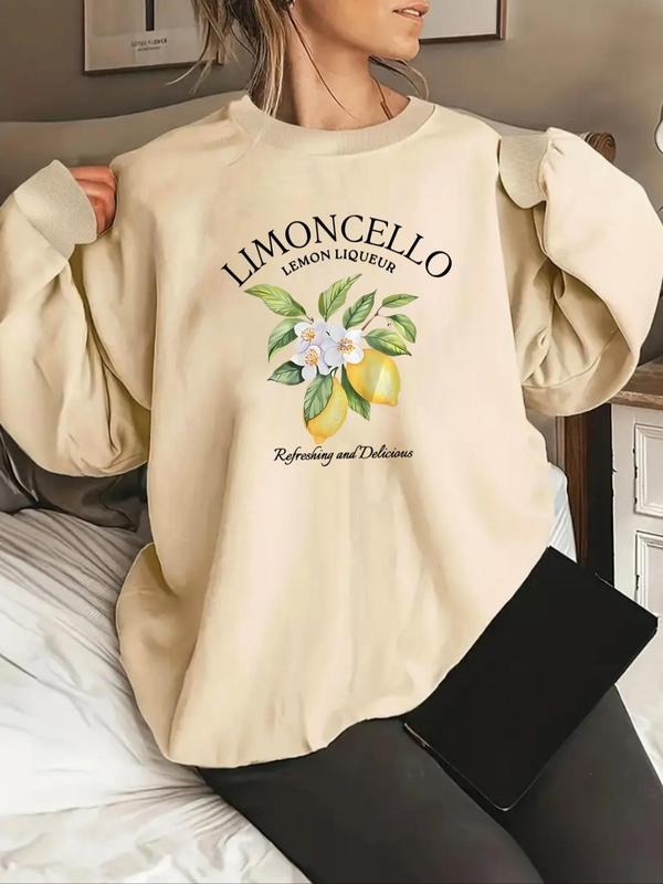 Women'WB shield Lemon Graphic Print Crew Neck Sweatshirt, Casual Long Sleeve Pullover, Women'WB shield Fall & Winter TNF...