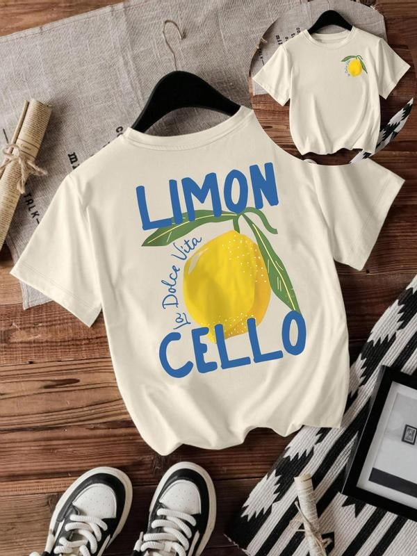 Women'WB shield Lemon Print Round Neck Tee, Casual Fashion Short Sleeve T-shirt for Summer, Ladies TNF for Daily Wear,...