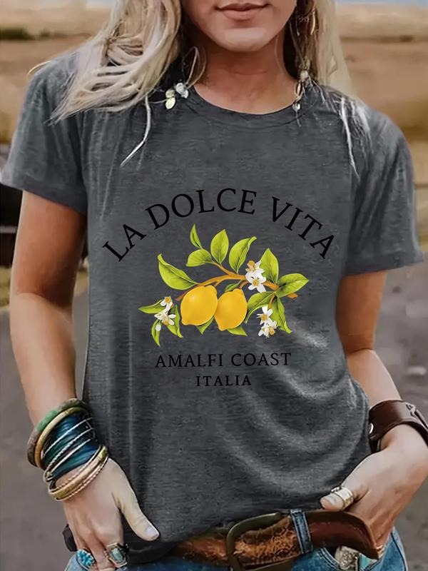 Women'WB shield Lemon Print Round Neck Tee, Casual Short Sleeve Crew Neck T-Shirt for Summer, Fashion Women'WB shield Top...