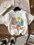 Women'WB shield Lemon Print Round Neck Tee, Fashion Casual Crew Neck T-Shirt for Daily Holiday Vacation Outdoor Wear,...