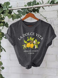 Women'WB shield Lemon Print Round Neck Tee, Fashion Casual Short Sleeve T-shirt, Ladies Summer TNF for Daily Wear, Top...