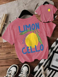 Women'WB shield Lemon Print Round Neck Tee, Fashion Casual Short Sleeve T-shirt, Ladies Summer TNF for Daily Wear, Top...