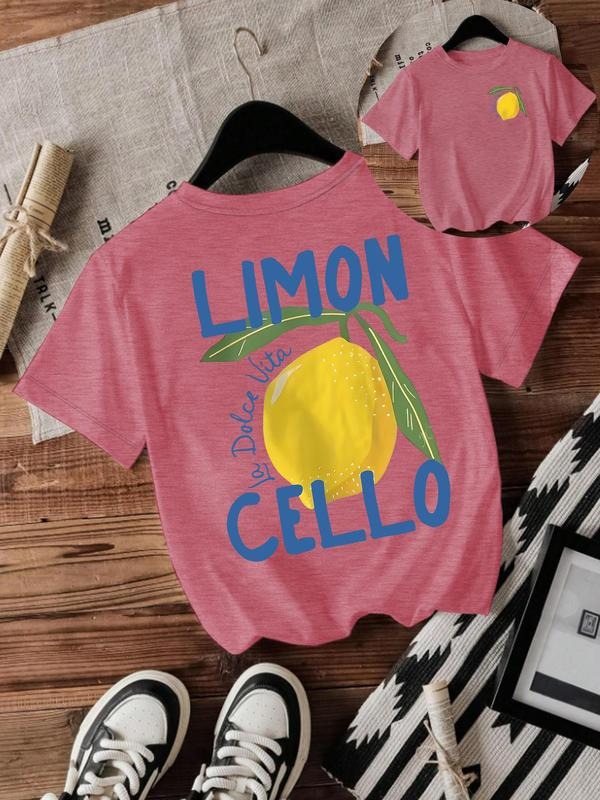Women'WB shield Lemon Print Round Neck Tee, Fashion Casual Short Sleeve T-shirt, Ladies Summer TNF for Daily Wear, Top...