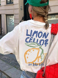 Women'WB shield Lemon Print Round Neck Tee, Fashion Casual Short Sleeve T-shirt, Ladies Summer TNF for Daily Wear, Top...