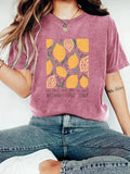 Women'WB shield Lemon Print Round Neck Tee, Trendy Casual Short Sleeve T-shirt for Daily Wear, Ladies Summer Outfit, Top...