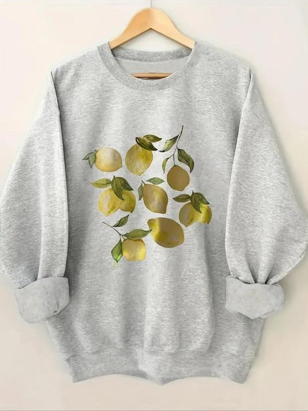 Women'WB shield Lemon Print TNF Lined Sweatshirt, Casual Long Sleeve Round Neck Pullover for Fall & Winter, Women'WB...