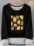Women'WB shield Lemon Print TNF Lined Tee, Casual Long Sleeve Round Neck T-shirt for Fall & Winter, Ladies TNF for Daily...