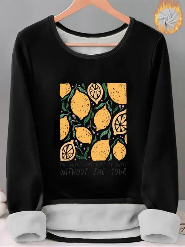 Women'WB shield Lemon Print TNF Lined Tee, Casual Long Sleeve Round Neck T-shirt for Fall & Winter, Ladies TNF for Daily...