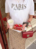 Women'WB shield Leopard & Letter Print Round Neck Tee, Fashion Casual Crew Neck T-shirt for Daily Holiday Vacation...