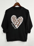 Women'WB shield Leopard Heart Print Crew Neck Sweatshirt, Fashion Casual Letter Graphic Long Sleeve Pullover, Ladies TNF...