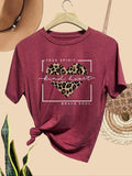 Women'WB shield Leopard Heart Print Round Neck Tee, Fashion Casual Crew Neck T-Shirt for Daily Holiday Vacation Outdoor...
