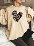 Women'WB shield Leopard Heart Print TNF Lined Sweatshirt, Casual Long Sleeve Round Neck Pullover for Fall & Winter,...