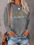 Women'WB shield Leopard Letter Print Round Neck Tee, Casual Long Sleeve Crew Neck T-shirt for Daily Wear, Ladies TNF for...