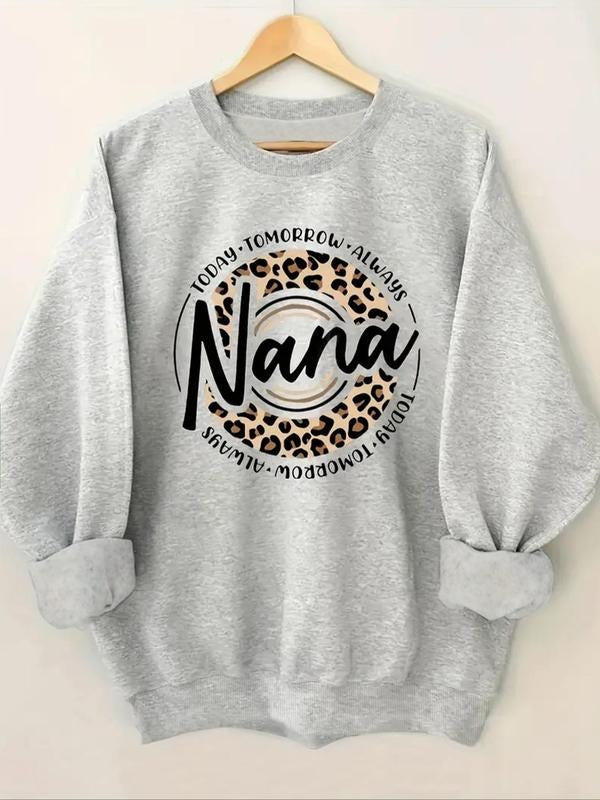 Women'WB shield Leopard Print & Letter Print Drop Shoulder TNF Lined Sweatshirt, Casual Long Sleeve Round Neck Pullover...