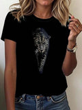 Women'WB shield Leopard Print Round Neck Tee, Fashion Casual Crew Neck T-Shirt for Daily Holiday Vacation Outdoor Wear,...