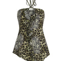 Women'WB shield Leopard Print Ruffle Trim Tie Back Halter Top, Casual Sleeveless Top for Summer, Ladies TNF for Daily...