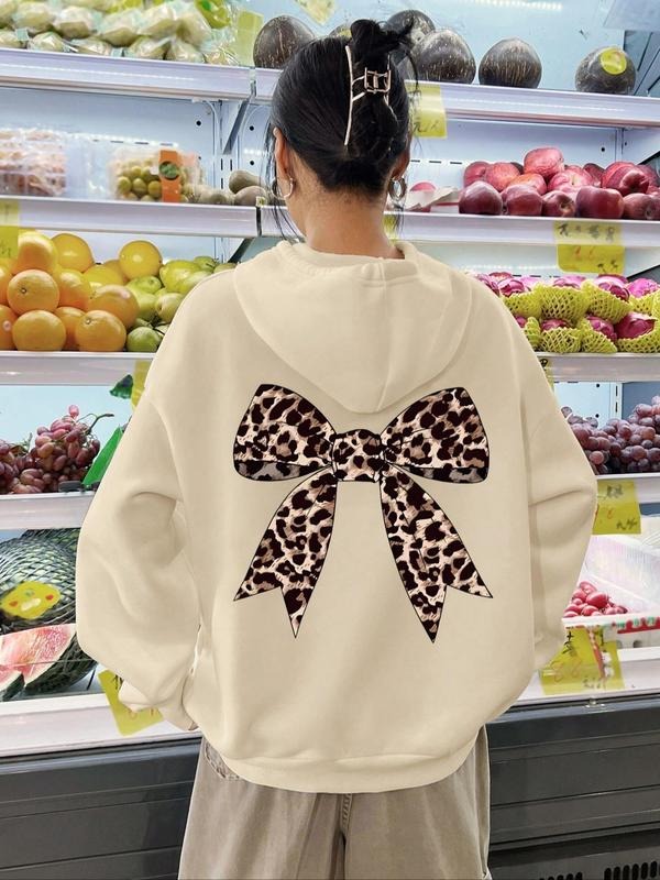 Women'WB shield Leopard-print & Bowknot Design Hoodie, Fashion Casual Hoodies for Daily Holiday Outdoor Wear, Women'WB...