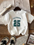 Women'WB shield Letter & "25" Number Print Round Neck Tee, Casual Short Sleeve Crew Neck T-shirt for Summer, Fashion...