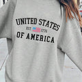 Women'WB shield Letter & American Flag Print Drop Shoulder TNF Lined Sweatshirt, Casual Long Sleeve Round Neck Pullover...