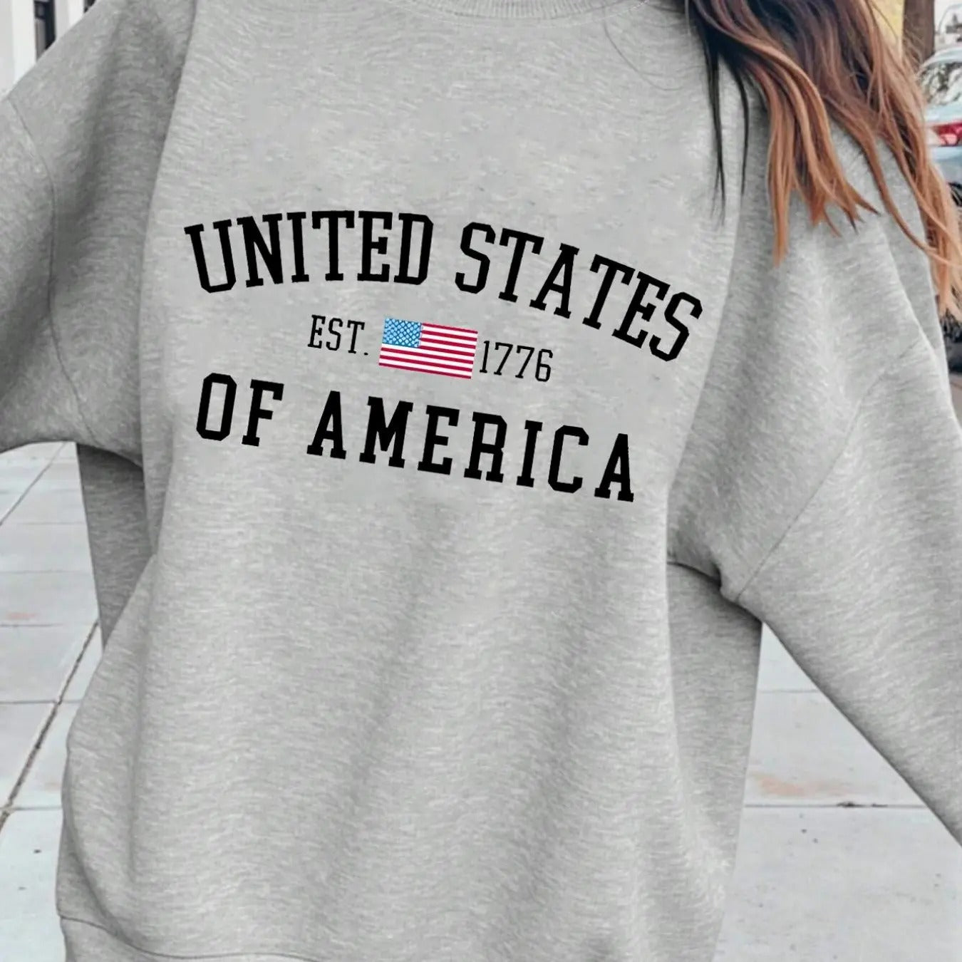 Women'WB shield Letter & American Flag Print Drop Shoulder TNF Lined Sweatshirt, Casual Long Sleeve Round Neck Pullover...