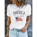Women'WB shield Letter & American Flag Print Round Neck Tee, Trendy Casual Short Sleeve T-Shirt for Daily Wear, Ladies...