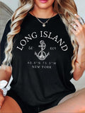 Women'WB shield Letter & Anchor Print Round Neck Tee, Casual Short Sleeve Crew Neck T-shirt for Daily Wear, Ladies TNF...