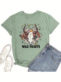 Women'WB shield Letter & Animal Head Print Round Neck Tee, Casual Short Sleeve T-shirt for Daily Wear, Ladies TNF for...