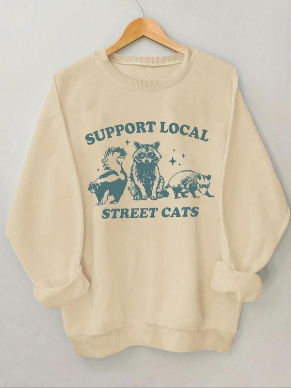 Women'WB shield Letter & Animal Print Crew Neck Sweatshirt, Casual Long Sleeve Pullover Sweatshirt for Daily Wear, Ladies...