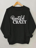 Women'WB shield Letter & Arrow Print Round Neck Sweatshirt, Casual Long Sleeve Crew Neck Pullover for Fall & Winter,...